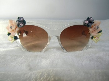 Lunettes de soleil papillon transparentes fleurs relief